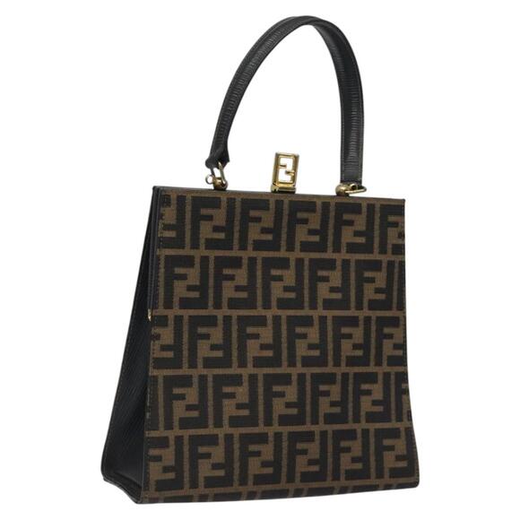 FENDI Zucca Canvas Hand Bag Brown Black Gold - Picture 1 of 12
